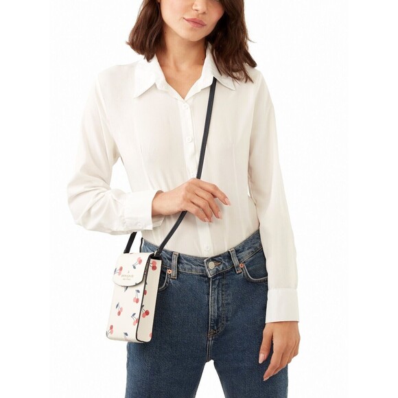 New Kate Spade Dancing Cherries Print North South Flap Crossbody Cream Multi - Picture 3 of 5